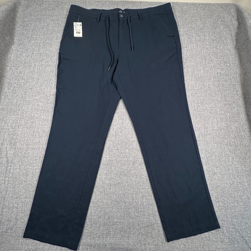 Kiabi Linen Blend Pants Mens US 44 (Fits as 42x30) Navy‎ Drawstring Chino NEW
